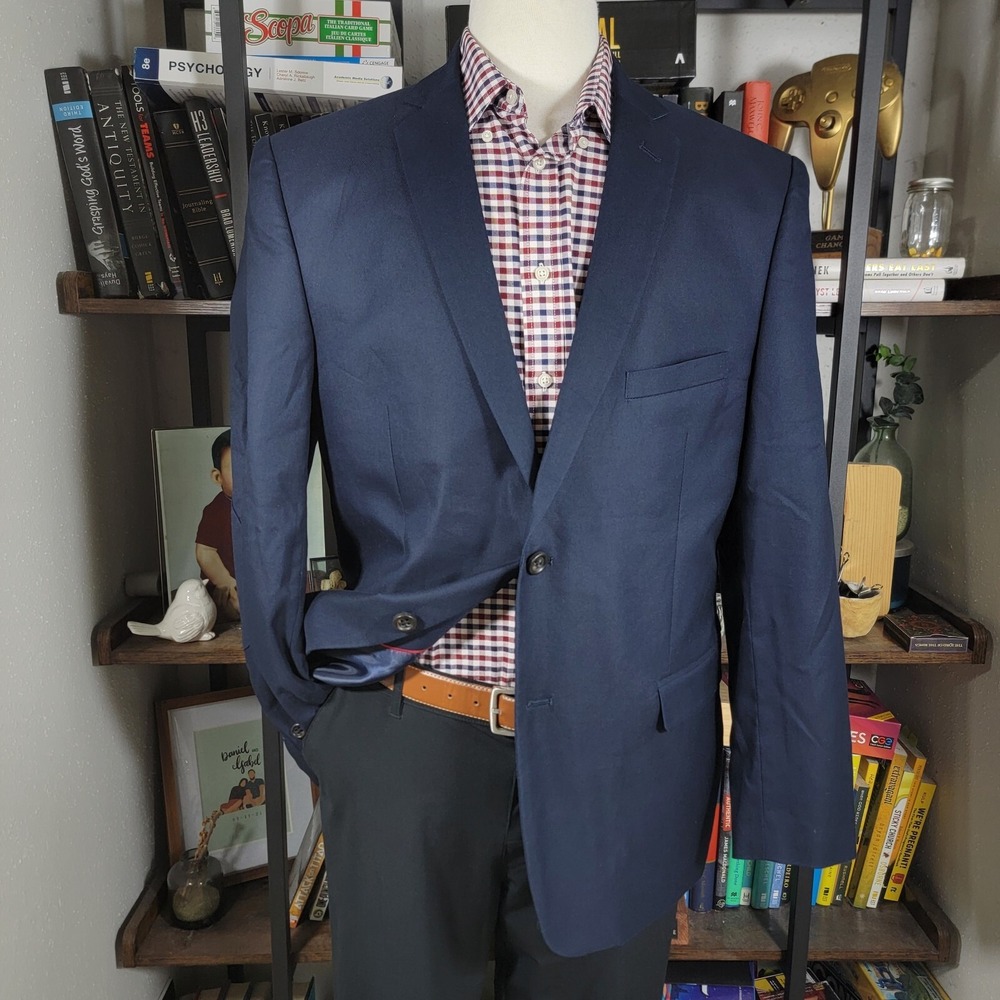 US POLO ASSN Men's Sport Coat Blazer Two Button Navy Blue 100% Cotton Size 44R